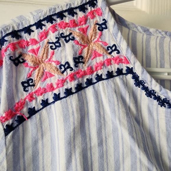 St John's Bay Striped Whimsical Floral Embroidered Peasant Blouse, size Small - Picture 4 of 8